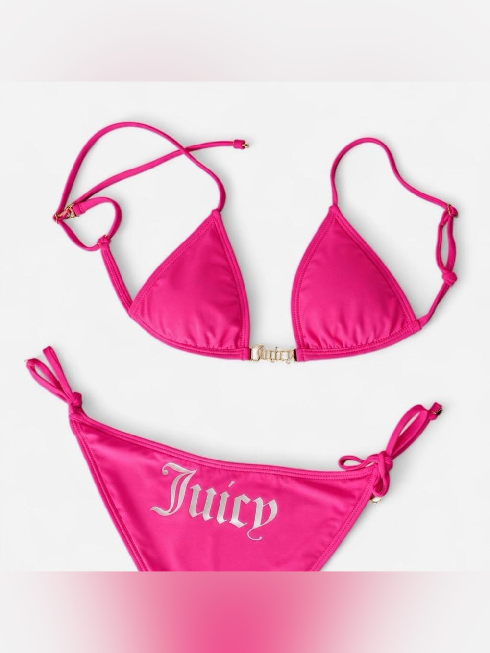 Juicy Couture Hot Pink Logo Hardware Bikini Set NWT Top S Bottom M Y2K